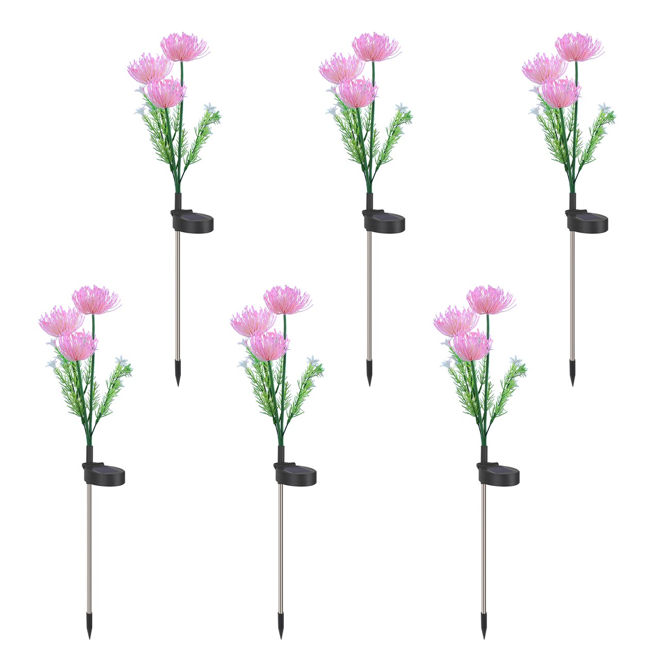 Solar LED Flower Stake Lights, 6-Pack Pink Chrysanthemum Lights for Outdoor Landscaping